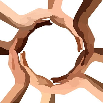 circle of hands - different - races